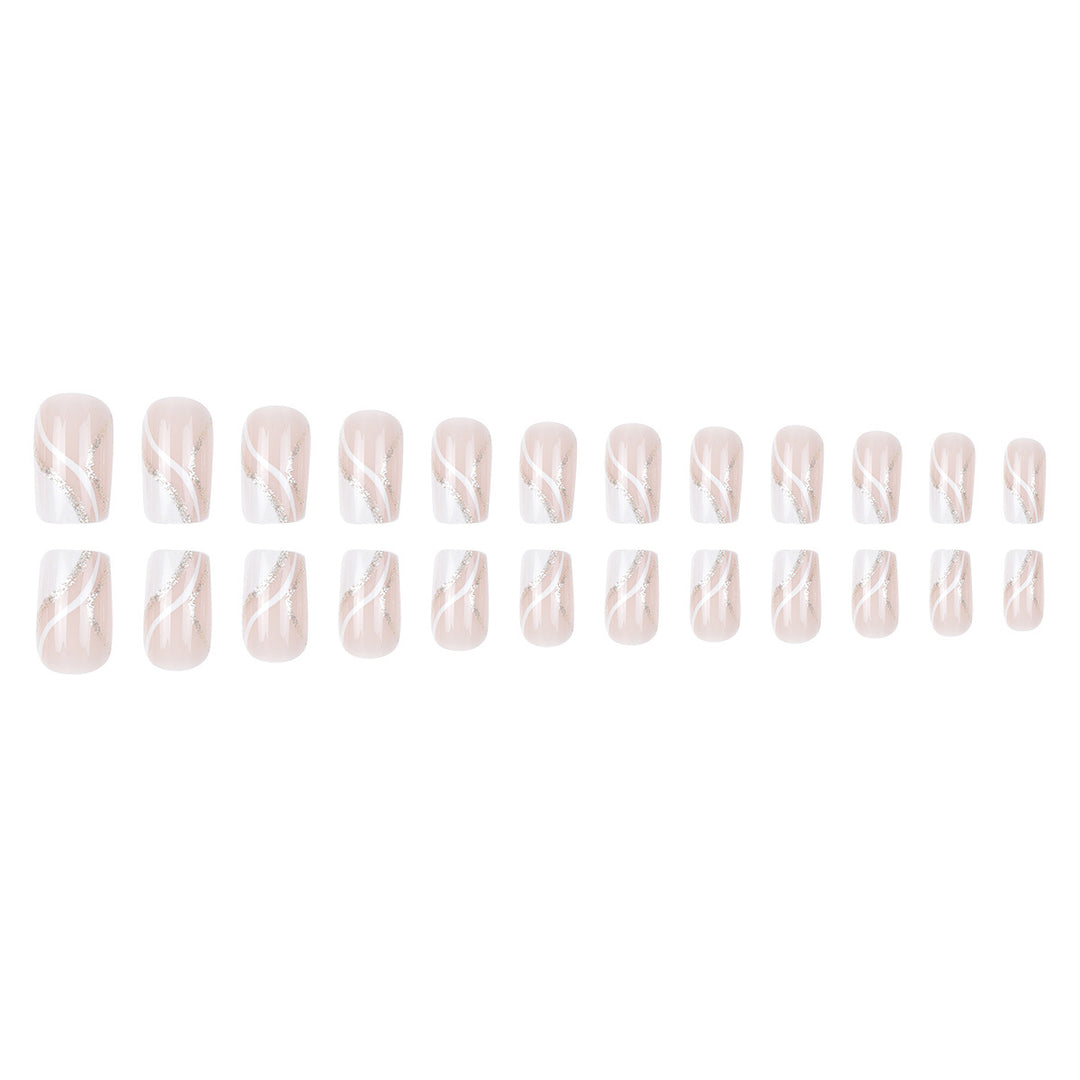 Elegant French Tip Press-On Nails with Glitter Accents Stornfield