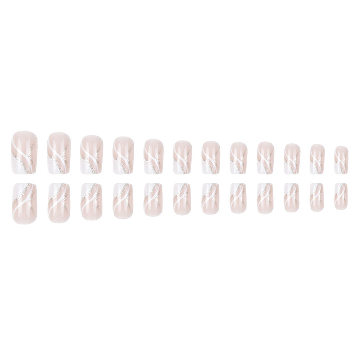 Elegant French Tip Press-On Nails with Glitter Accents Stornfield