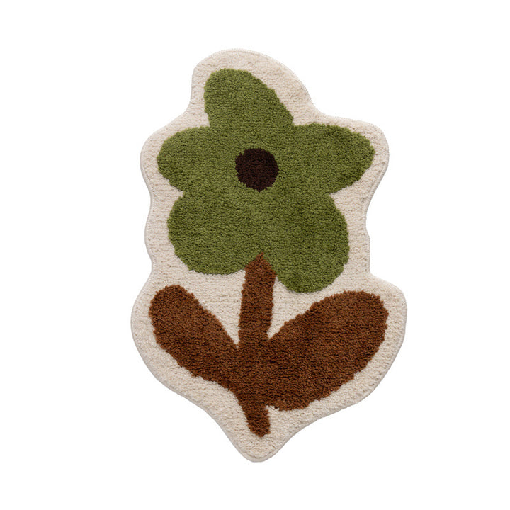 Flower-shaped hand-tufted bath mat with voluminous pile and non-slip latex backing Stornfield