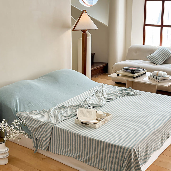 Women's living room blanket made of high-quality cotton with fine stripes Stornfield