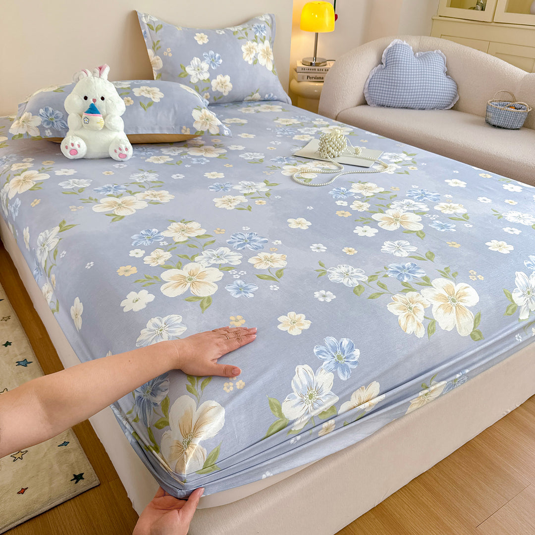 Striped Cotton Blend Fitted Sheet and Pillowcase Set