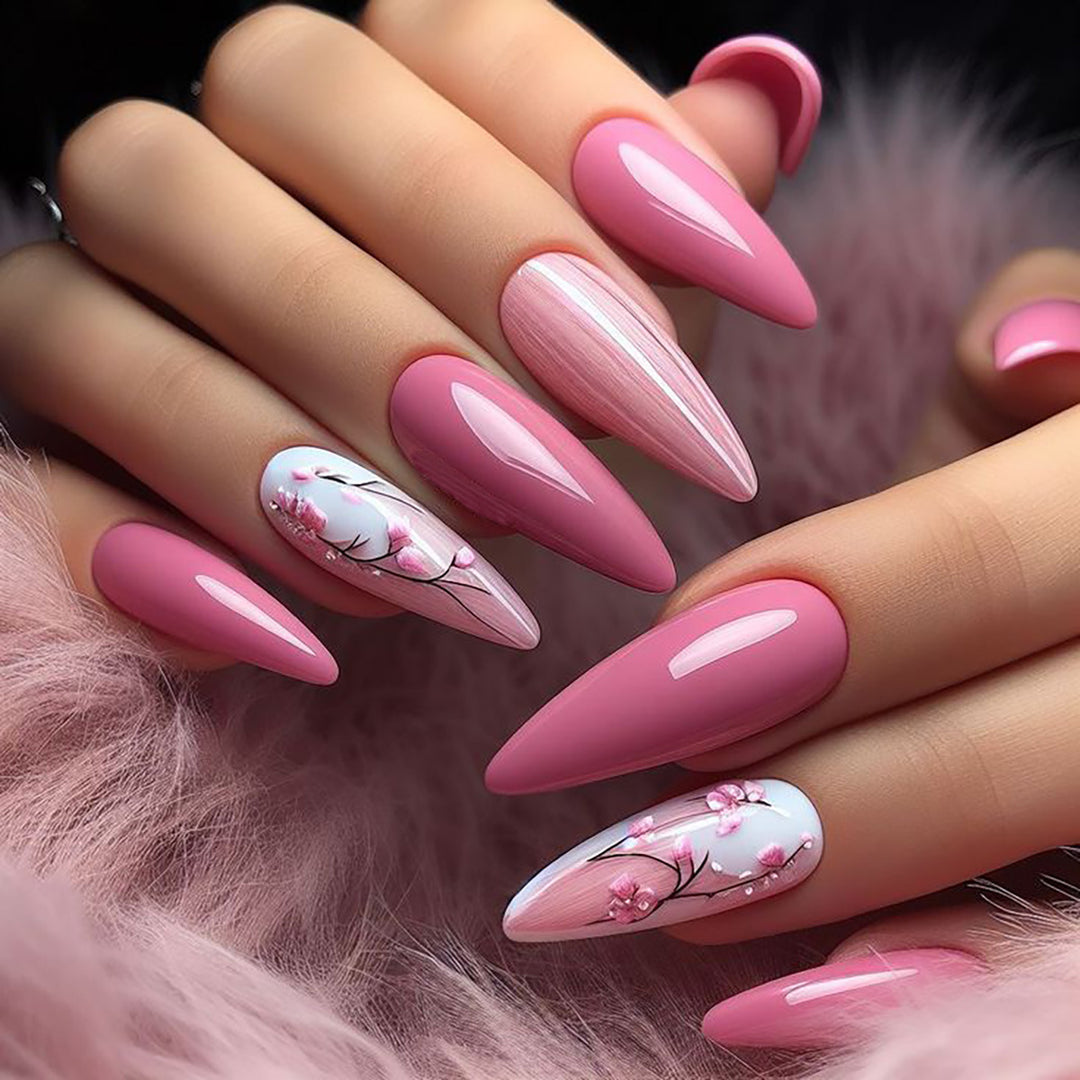 Stiletto Press-On Nails with Floral Design Stornfield
