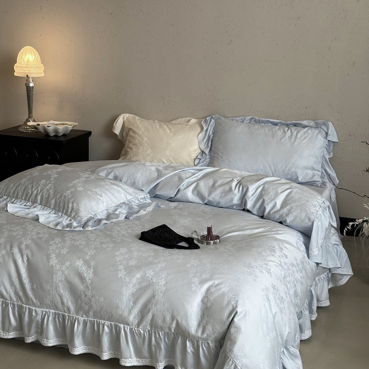Luxury Ruffled Jacquard Satin Duvet Cover Set