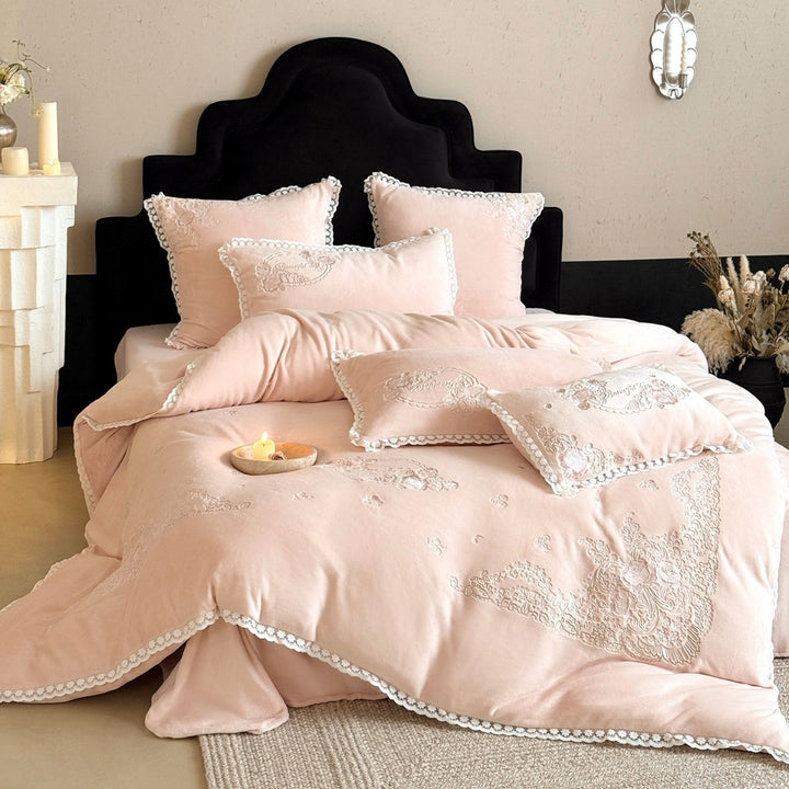 Plush Velvet-Texture Embroidered Duvet Cover & Sham Set
