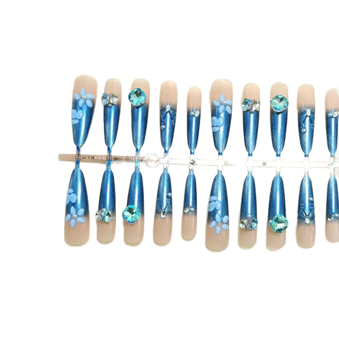 Elegant artificial nails with floral applications and glitter elements Stornfield
