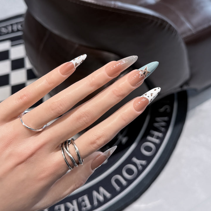 Elegant Stiletto Press-On Nail Set with Artistic Accents Stornfield
