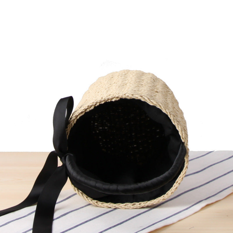 Fashionable basket bag with decorative satin ribbon Stornfield
