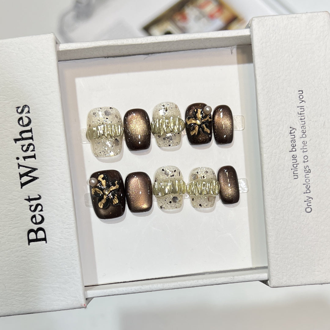Decorative Press-On Nail Art Set with Chic Textured Accents Stornfield