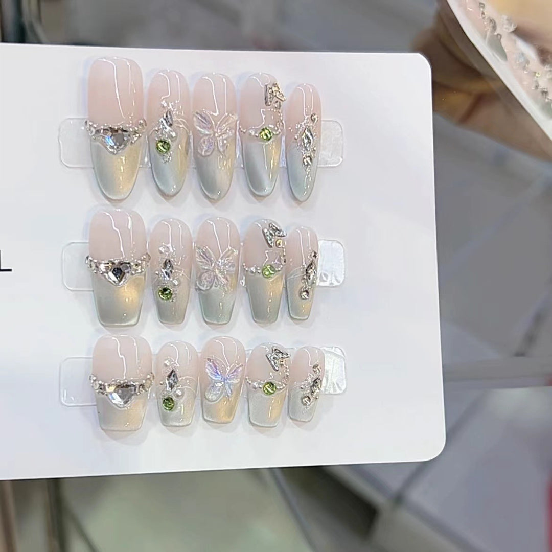 Artistic Floral Rhinestone Press-On Nails Stornfield