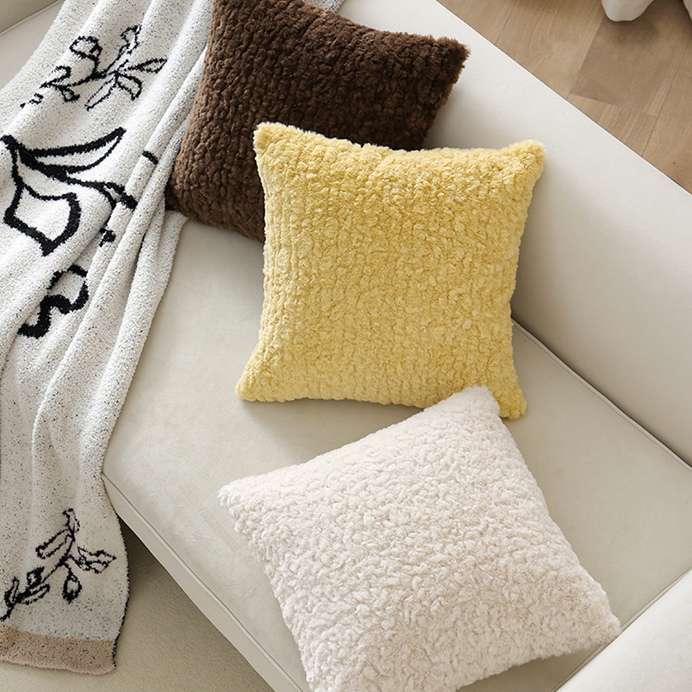 Cozy square decorative pillow with teddy bear fur cover