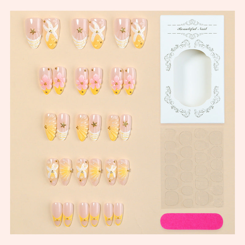 Artistic Press-On Nail Set with Floral and Decorative Designs Stornfield