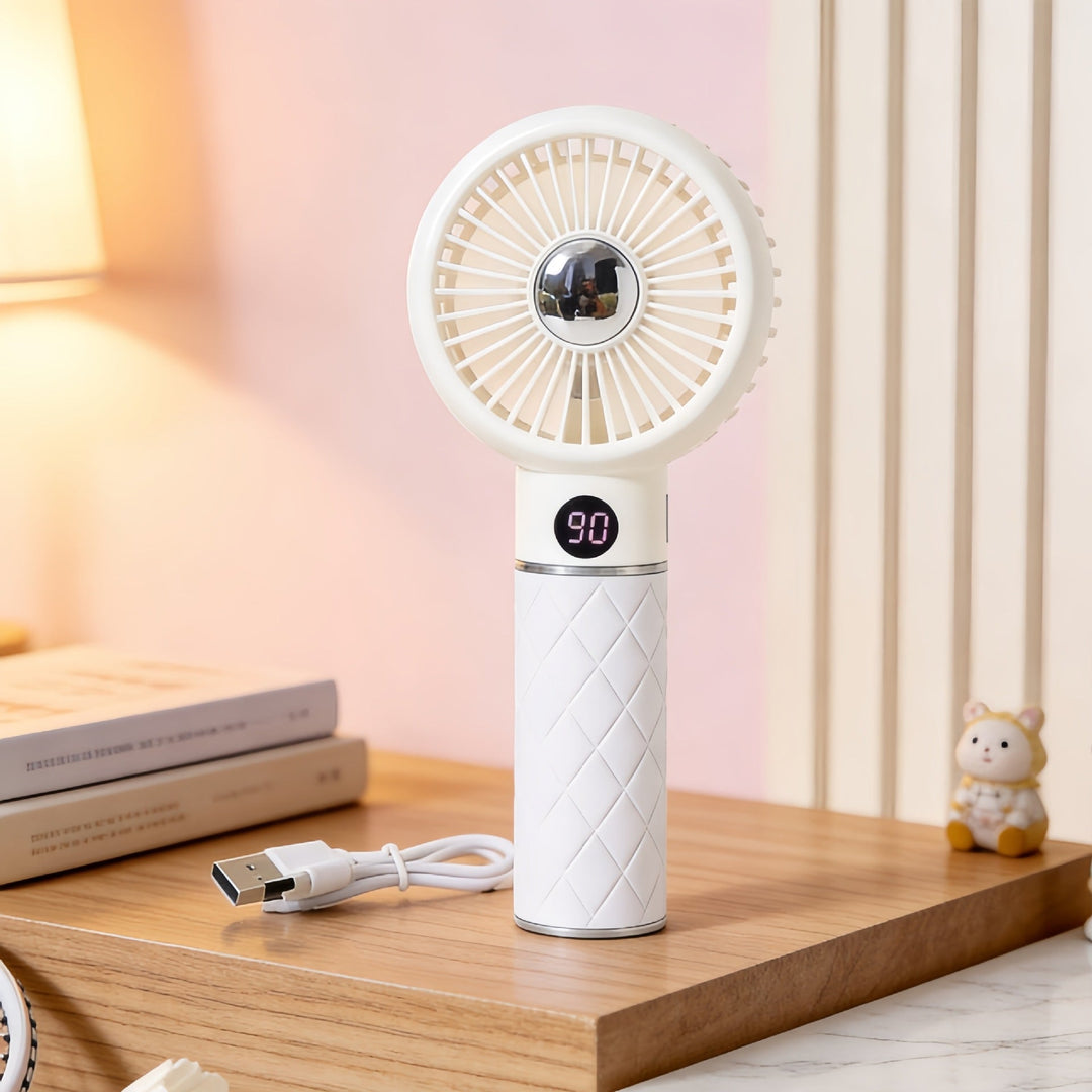 Ladies Portable Mini Hand Fan with Digital Temperature Display and Cute Bear Design Stornfield