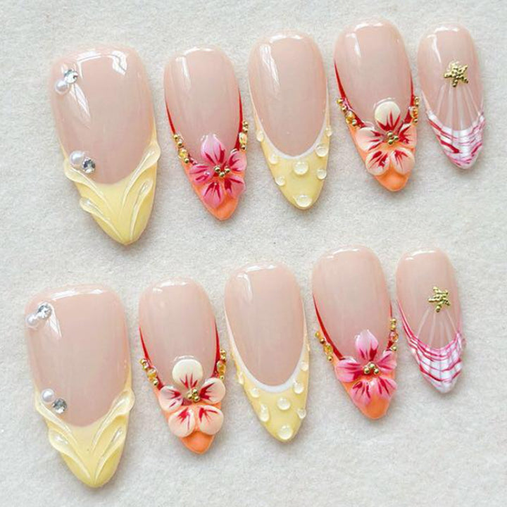 Artificial nail set with glamorous floral and glitter decorations Stornfield