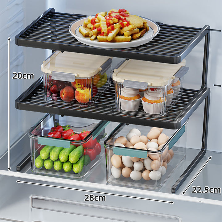 Compact Refrigerator Shelf Riser Organizer with Slatted Upper Shelf