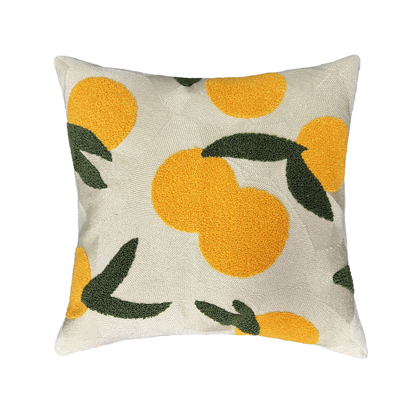 Square decorative cushion cover with hand-tufted citrus motif and textured fabric Stornfield