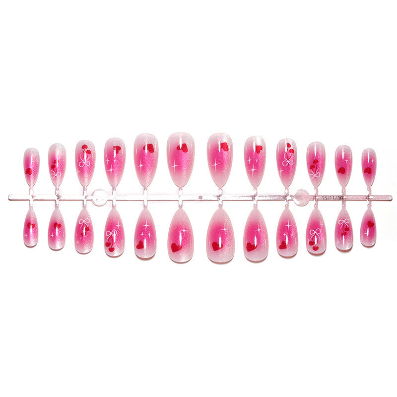 Heart-Themed Gradient Press-On Nail Art