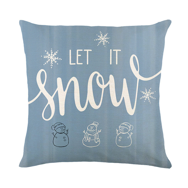 Seasonal Winter Decorative Throw Pillow Cover with 'Let It Snow' Script and Snowman Illustration