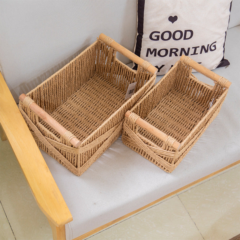 Handcrafted storage basket made of braided natural material