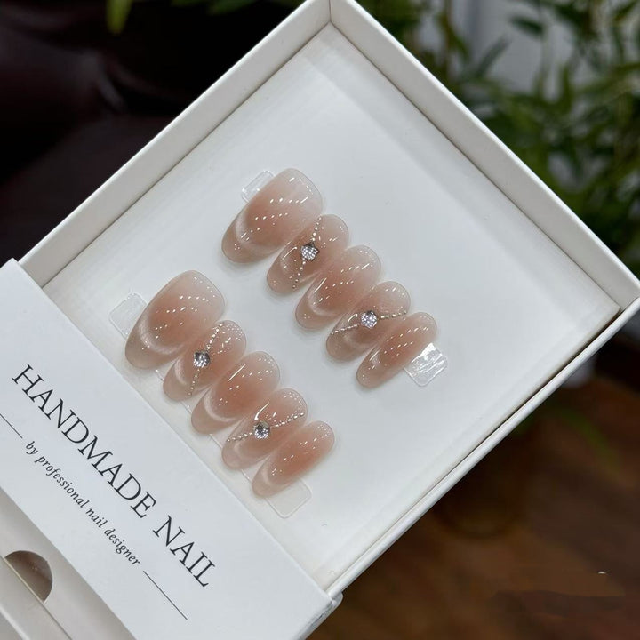 Handmade Press-On Nail Set with Elegant Gems