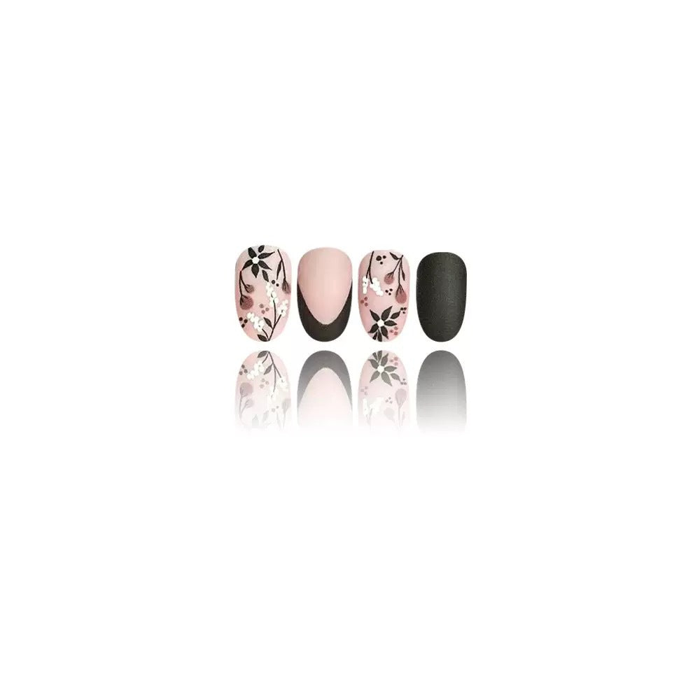 Artificial Nail Set with Elegant Floral Accents and Stylish Shine Stornfield