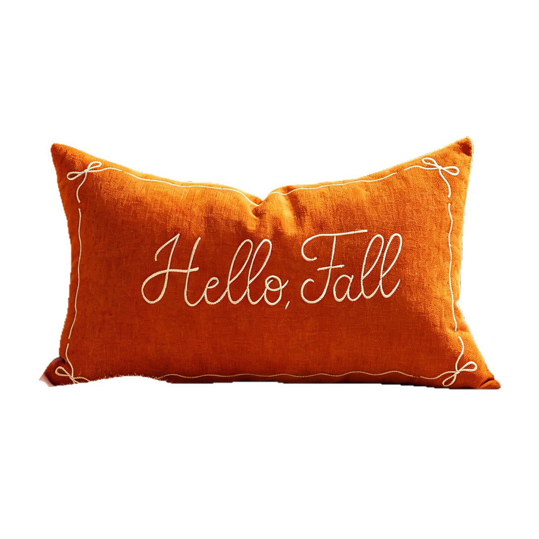 Embroidered Hello Fall Linen-Look Lumbar Throw Pillow Cover