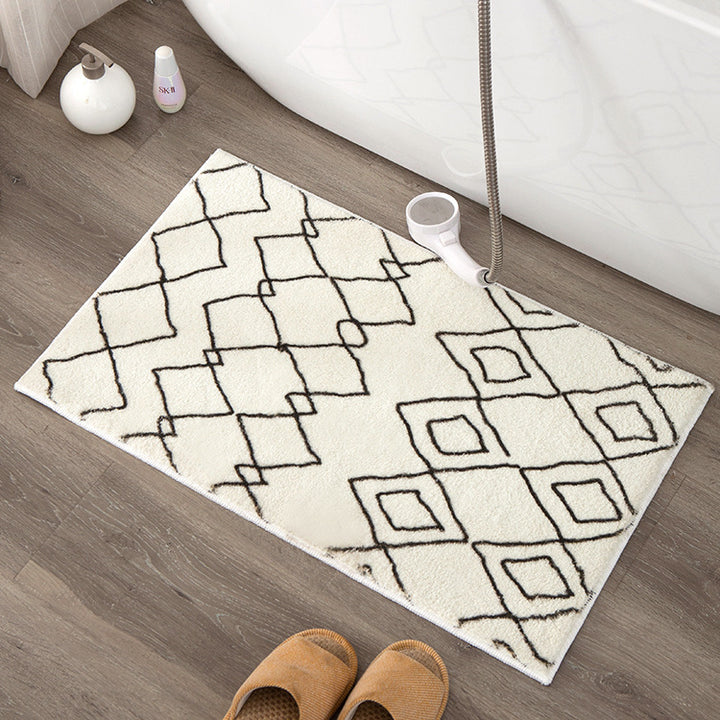Soft high-pile bath mat rug with Berber-inspired diamond pattern Stornfield