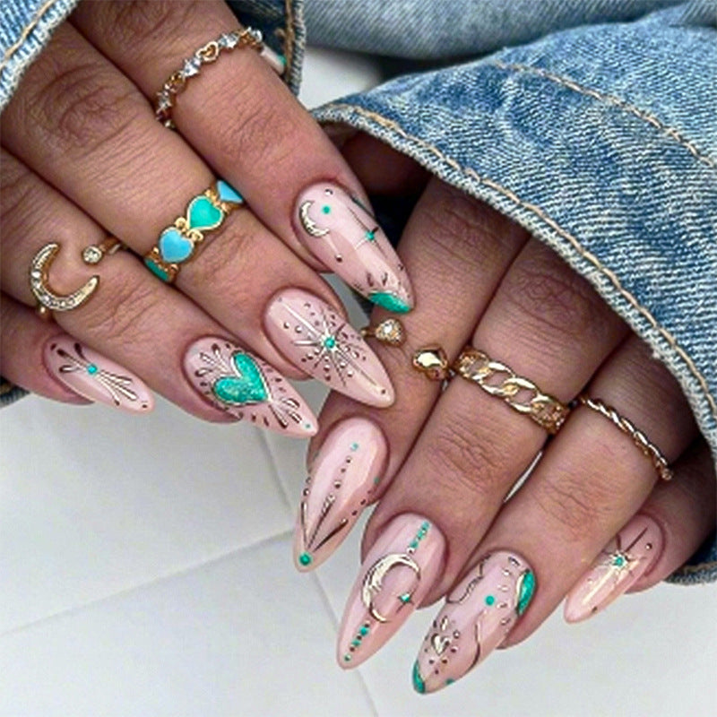 Artistic Press-On Nail Set with Stylish Floral and Gem Designs Stornfield
