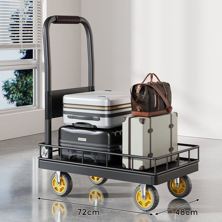 Heavy-Duty Platform Luggage Cart with Raised Safety Rail and Ergonomic Padded Handle