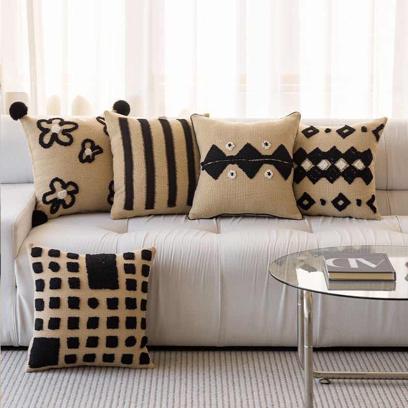 Textured Tribal-Inspired Knitted Square Accent Pillow with Raised Tufted Diamond Motif