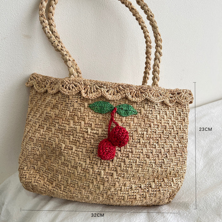 Handmade straw bag with colorful lemon design Stornfield