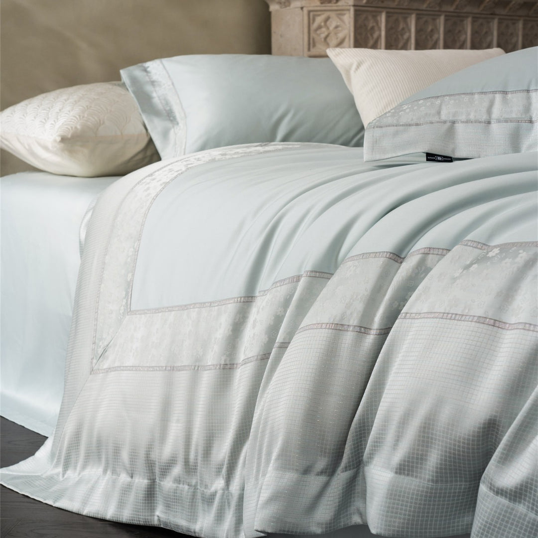 Cotton Sateen Duvet Cover Set with Embroidered Border and Pillow Shams