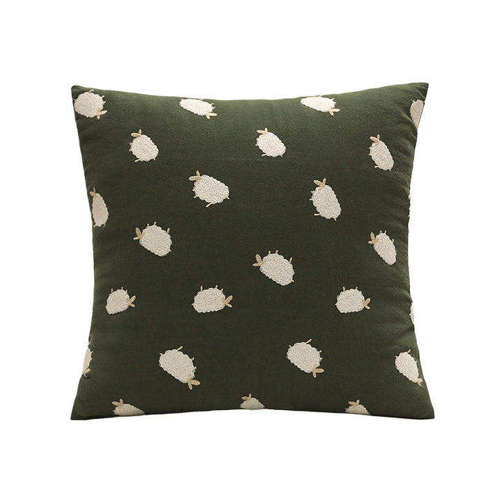 Square cushion cover with embroidered sheep motifs made of cotton blend Stornfield