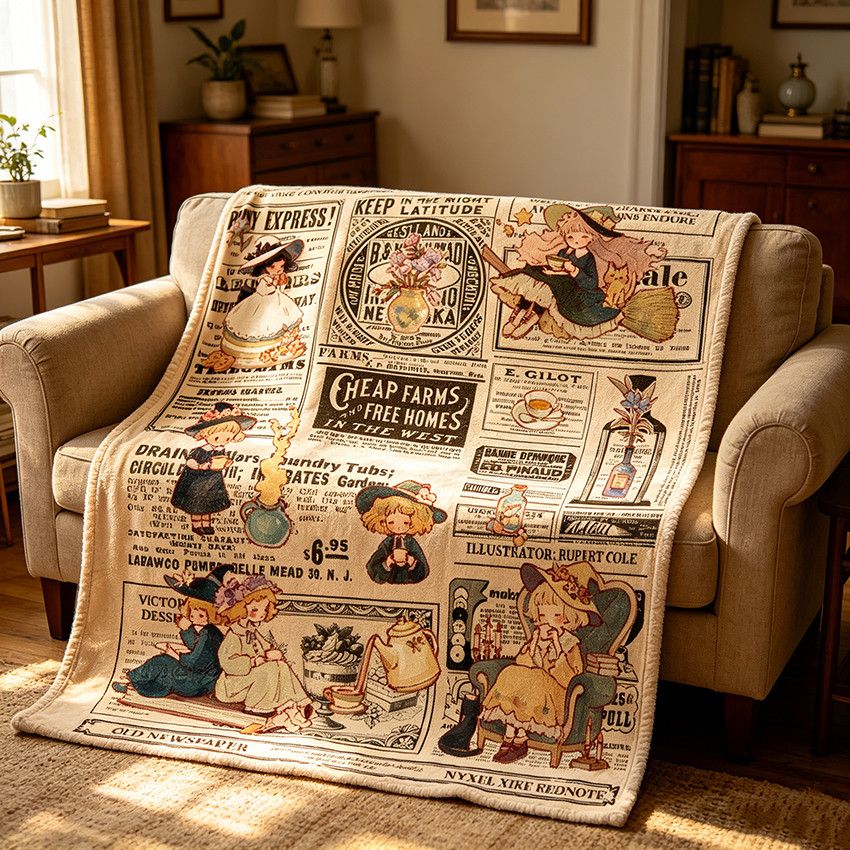 Cozy Vintage-Themed Fleece Blanket Stornfield