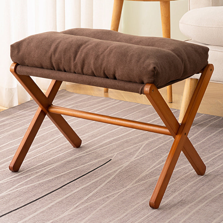 Foldable Stool With Padded Seat And Sturdy Wooden Structure Stornfield