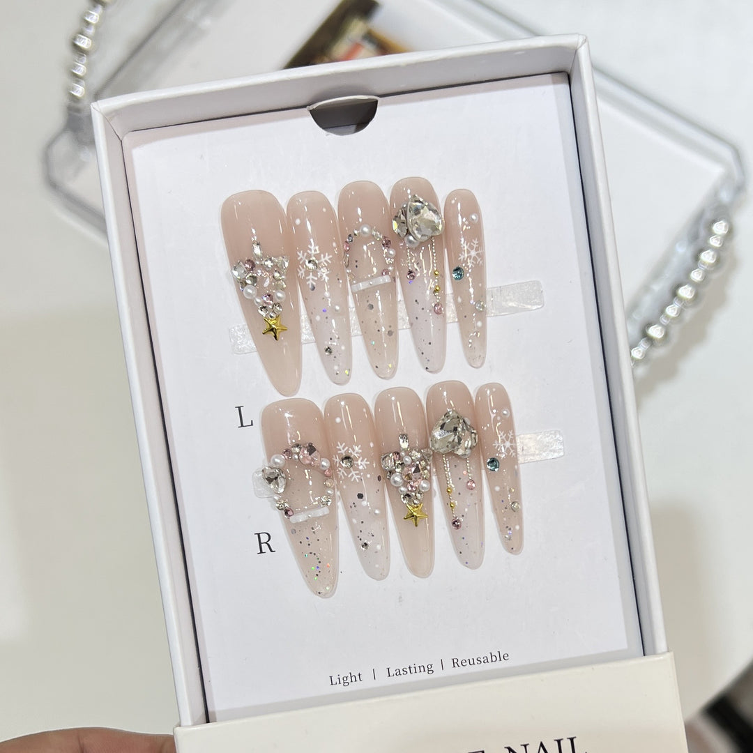 Snowflake-Inspired Glitter Press-On Nail Set Stornfield