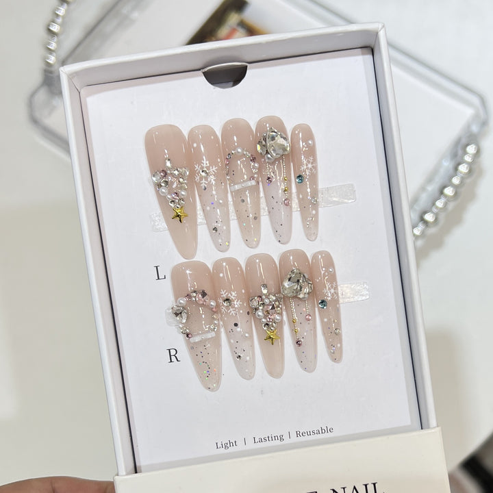 Snowflake-Inspired Glitter Press-On Nail Set Stornfield