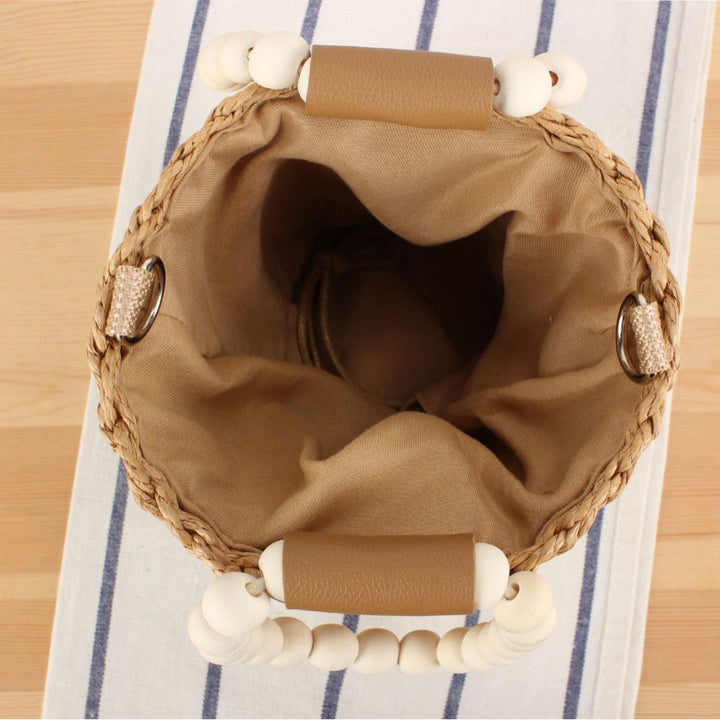 Basket bag with wooden handles and removable shoulder strap Stornfield