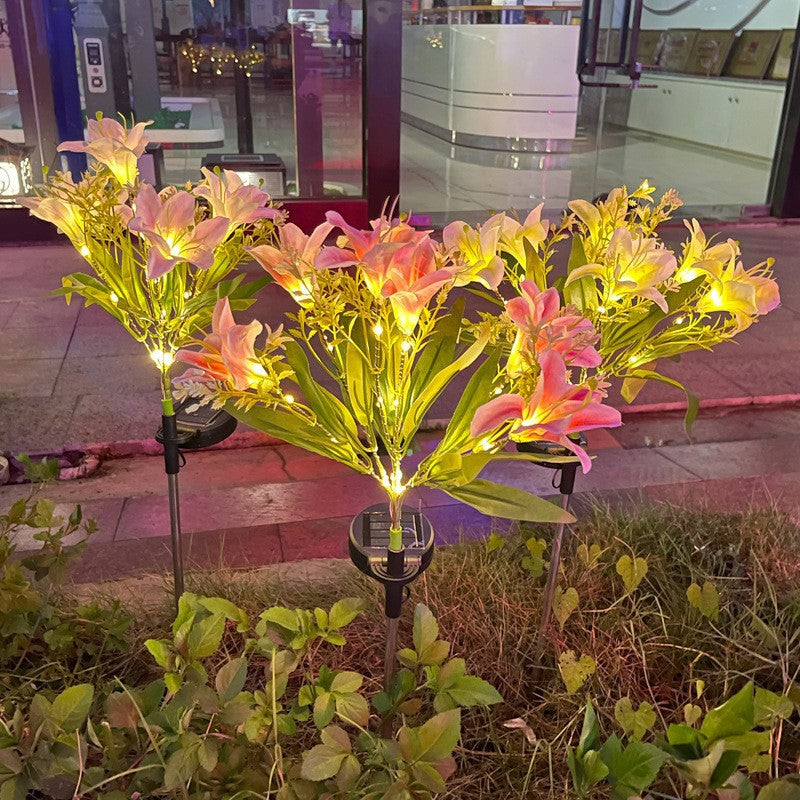 Solar LED Lily Garden Stake Light With Integrated Fairy String And Lifelike Silk Petals Stornfield