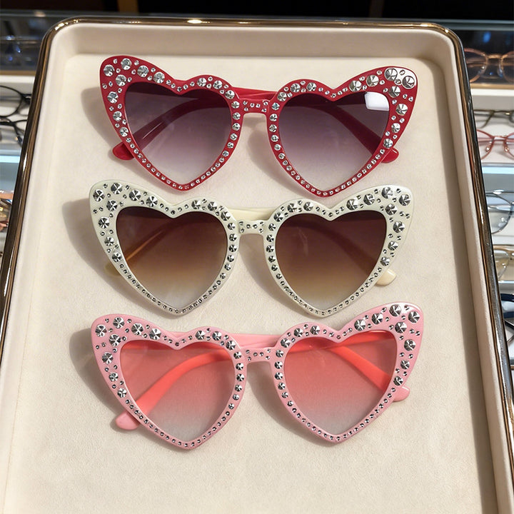 Rhinestone-Accented Heart-Shaped Sunglasses Stornfield
