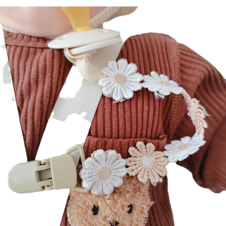 Embroidered Daisy Cotton Pacifier Leash with Safety Clip
