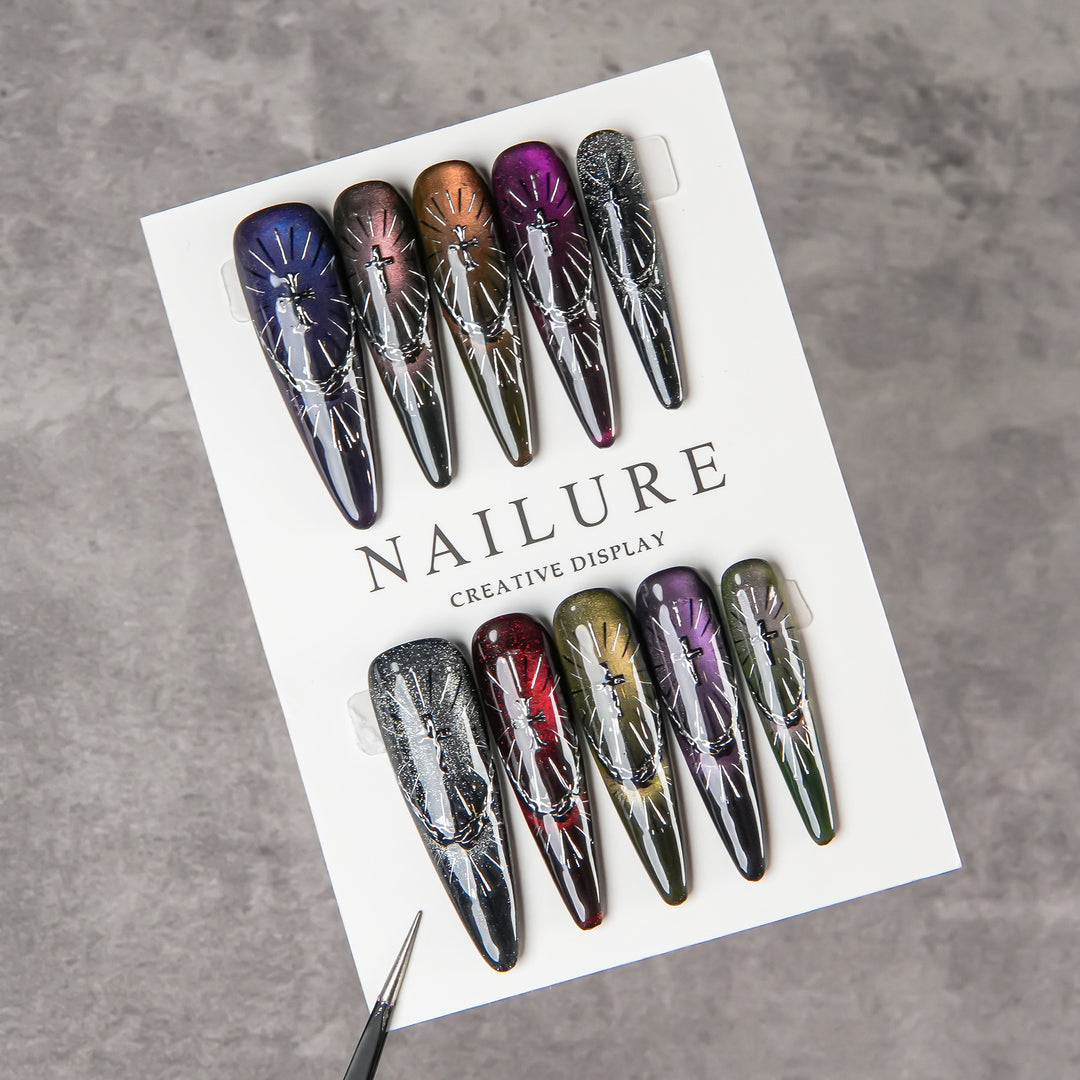 Artistic Press-On Nail Set with Unique Cross Patterns