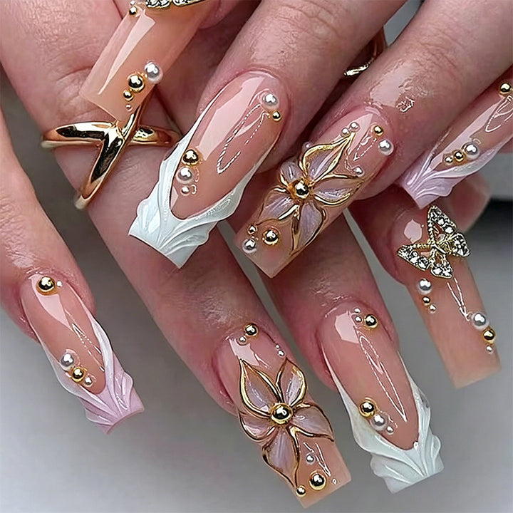 Artificial Nail Tips with Floral Accents Stornfield
