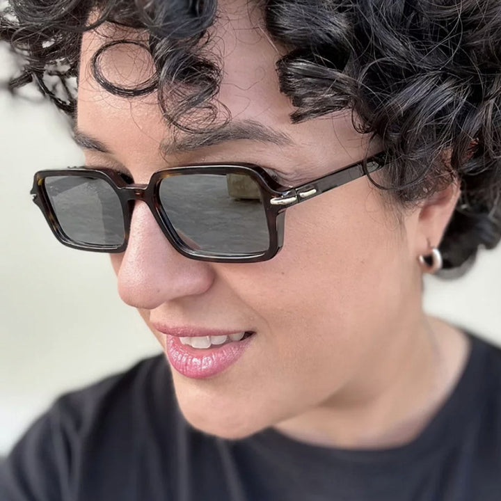 Women's fashionable square sunglasses with stylish plastic frame and blue lenses Stornfield