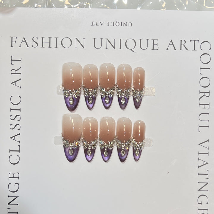 Elegant Stiletto Press-On Nail Set with Gemstone Embellishments Stornfield