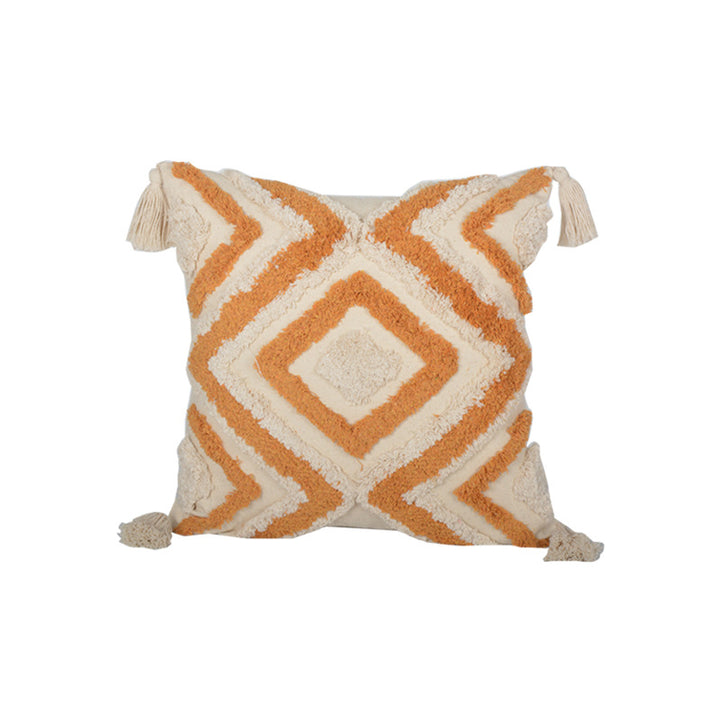 Hand-Tufted Geometric Accent Pillow Cover and Insert Set with Braided Tassel Detail