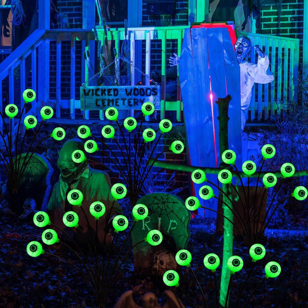 Glowing Eyeball Garden Stake Set With Solar LED And Flexible Stems Stornfield