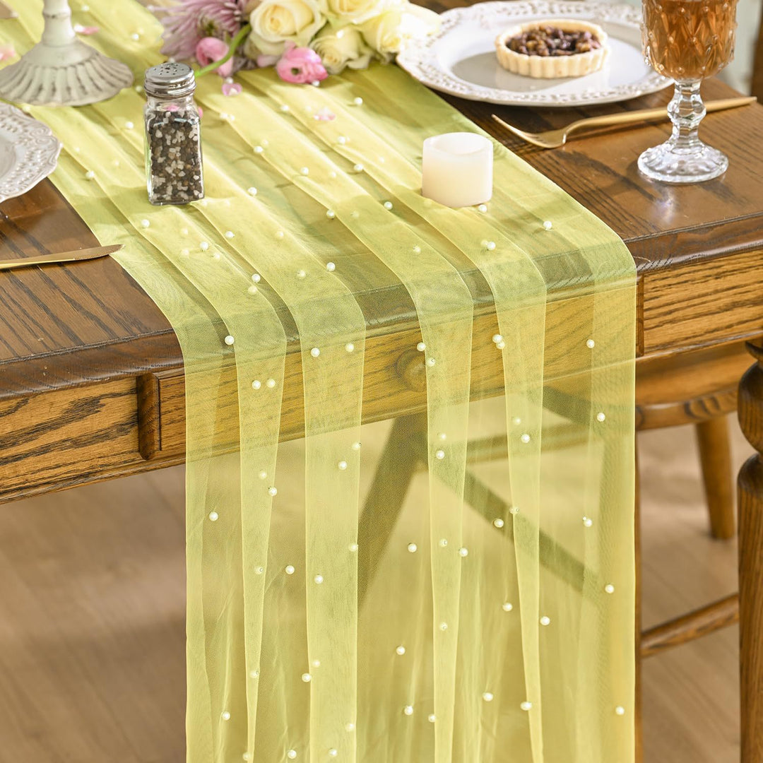 Elegant Table Runner with Pearl Detailing Stornfield