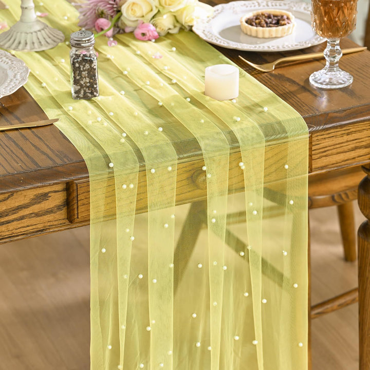 Elegant Table Runner with Pearl Detailing Stornfield