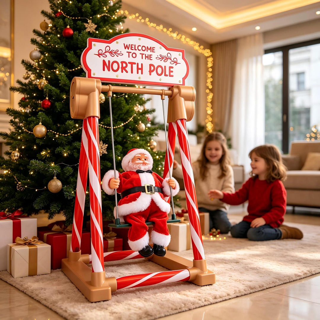 Decorative Santa Claus figure on swing