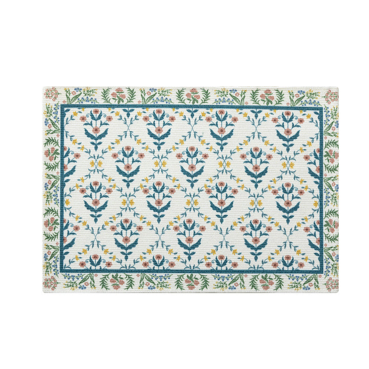 Floral woven bath mat with jacquard structure, absorbent cotton surface and non-slip underside Stornfield
